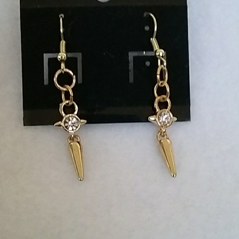 Gold and rhinestone hook earrings